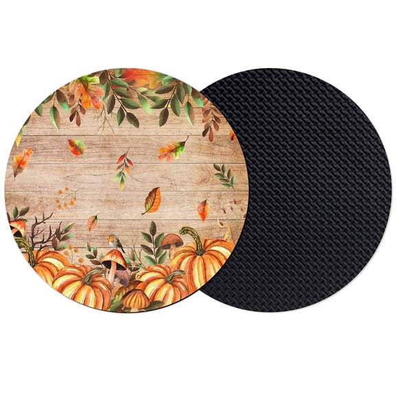 Orange Yellow Pumpkin Coasters Set of 2, Absorbent Coasters for Drinks, Thanksgiving Botanical Wooden Leaves Fall Coaster for Desk Coffee Table Protection, Home Decor House Warming Gifts 4"