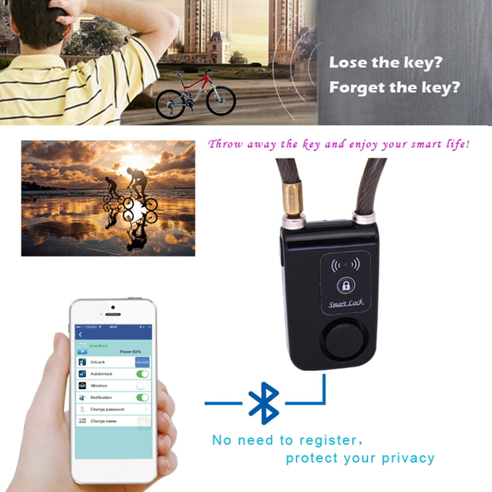 Smart Bike Lock/Bicycle Lock Bluetooth APP Controlled lock,Bike Alarm Lock 110db,Steel Motorcycle Lock Anti Theft,Splash-Proof Bike Alarm Lock for Scooter/Stroller/Gate