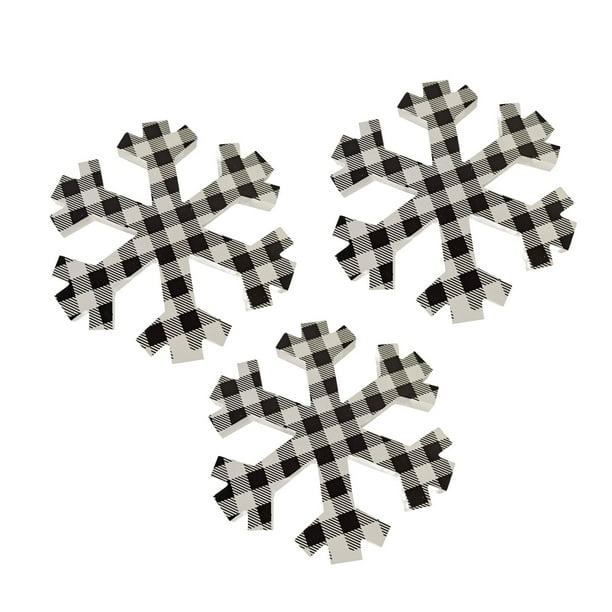 3 placas decorativas de copos de nieve de madera, adornos navideños Blanco negro