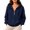 Navy #021, variant on Women's Half Zip Oversized Drawstring Hoodie Casual Sweatshirt with Kangaroo Pocket XL