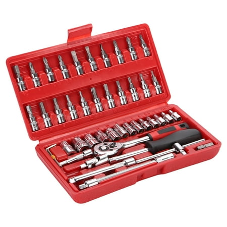 TKOOFN 46 Pcs Chrome vanadium steel Drive Socket Set for Home Car Repairing Hand Tool