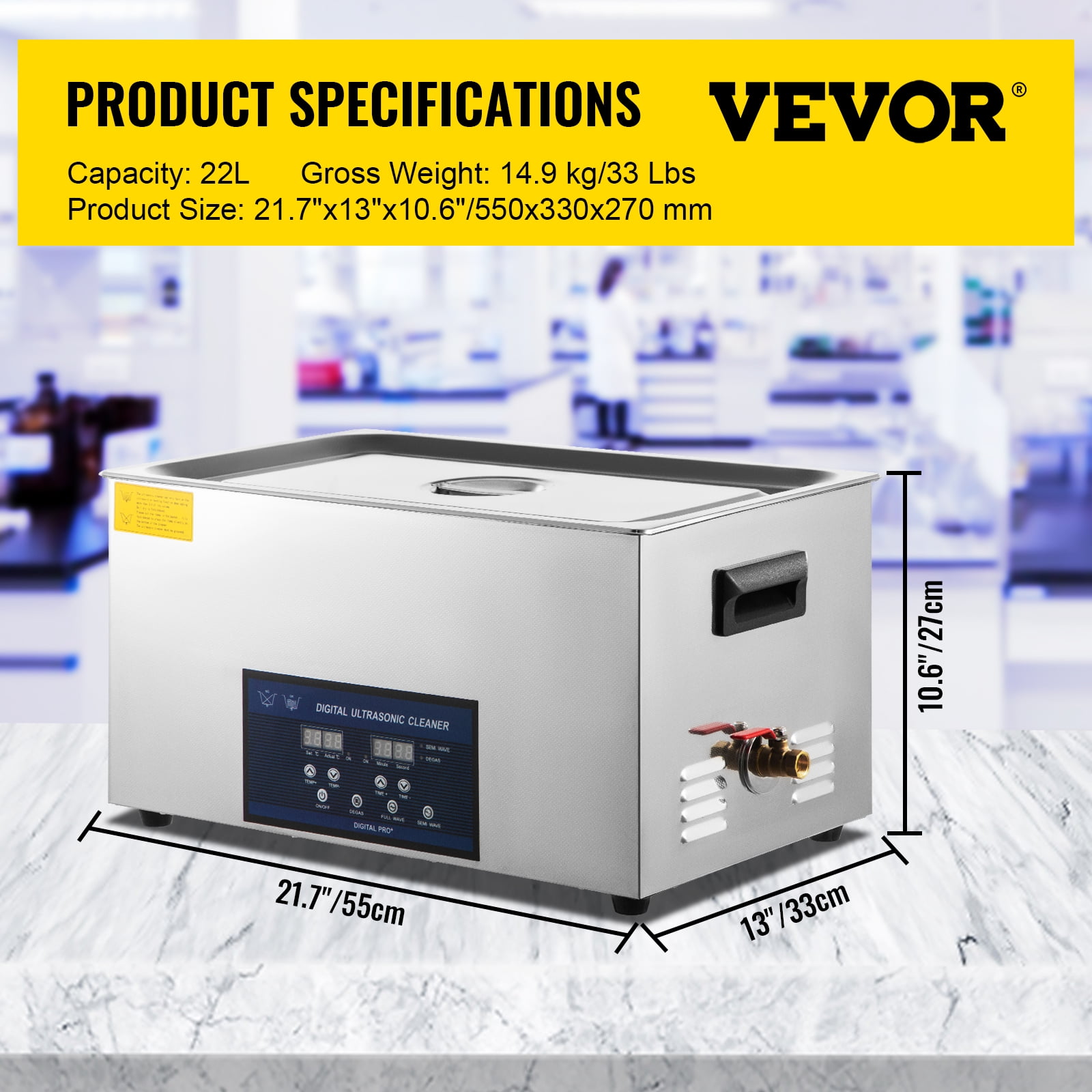 VEVOR 22L Ultrasonic Cleaner 28/40khz Dual Frequency Ultrasonic Cleaner 304  Stainless Steel with Heater Timer for Jewelry Watch Glasses Parts Cleaning  