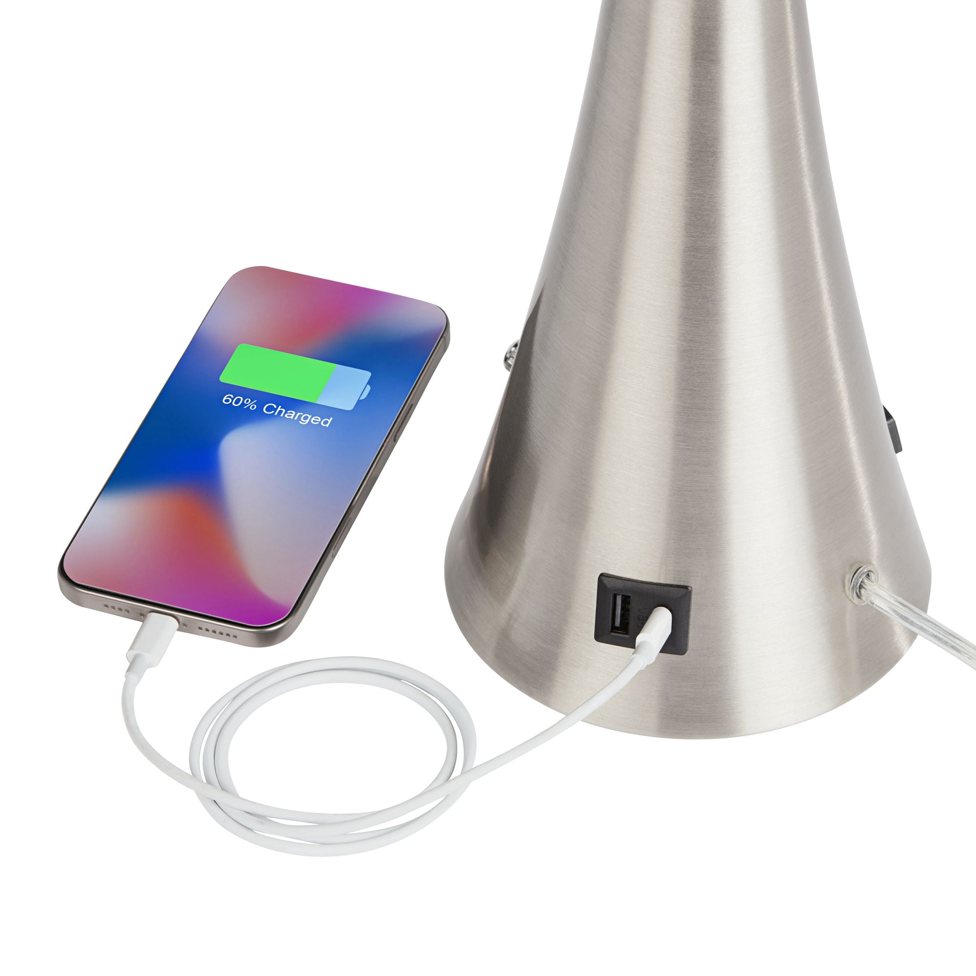 360 Lighting Karl Modern Table Lamps 27 1/2" Tall Set of 2 Brushed Nickel with USB and Outlet White Drum Shade for Bedroom Living Room House Bedside