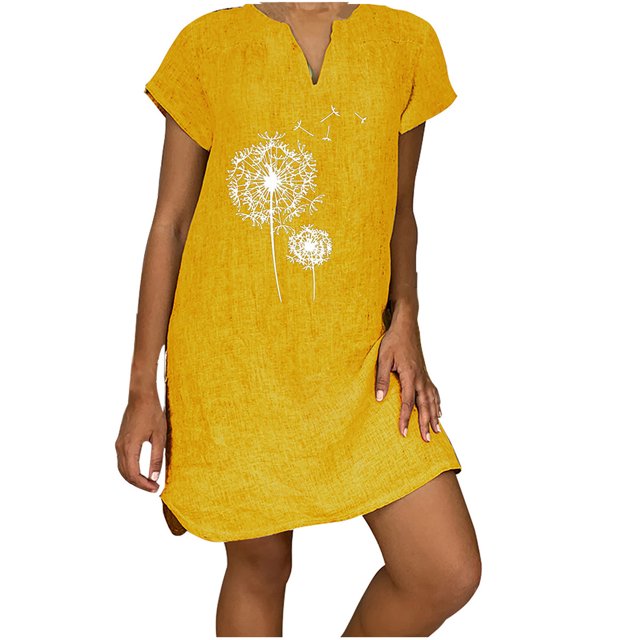Mini vestido recto informal con estampado de mariposa y manga corta con cuello en V para mujer Fridja qw5971