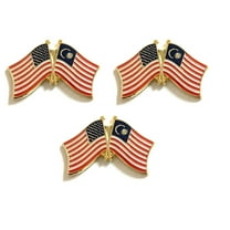 Malaysia & US Crossed Double Flag Lapel Pins, Pack of 3