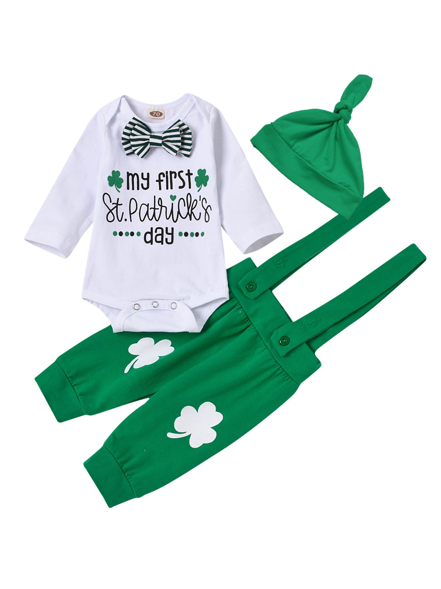 4Pcs Outfit Set Clover Baby Boy Girls My First St Patricks Day Pant Clothing Set 