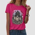 thumbnail image 2 of felwors Halloween women's shirt 2025 cute ghost cotton shirt autumn pumpkin T-shirt round neck pattern T-shirt casual short sleeved top Hot Pink, S, 2 of 6