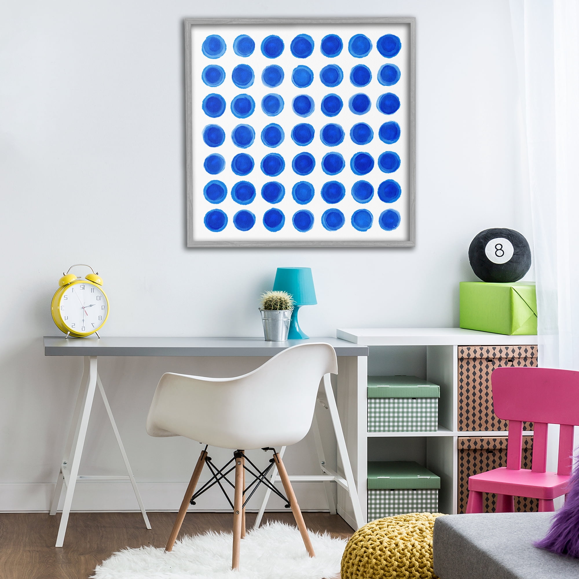 Stupell Industries Blue Dots Uniform Pattern Gray Framed Giclee Art, design by Martina Pavlova