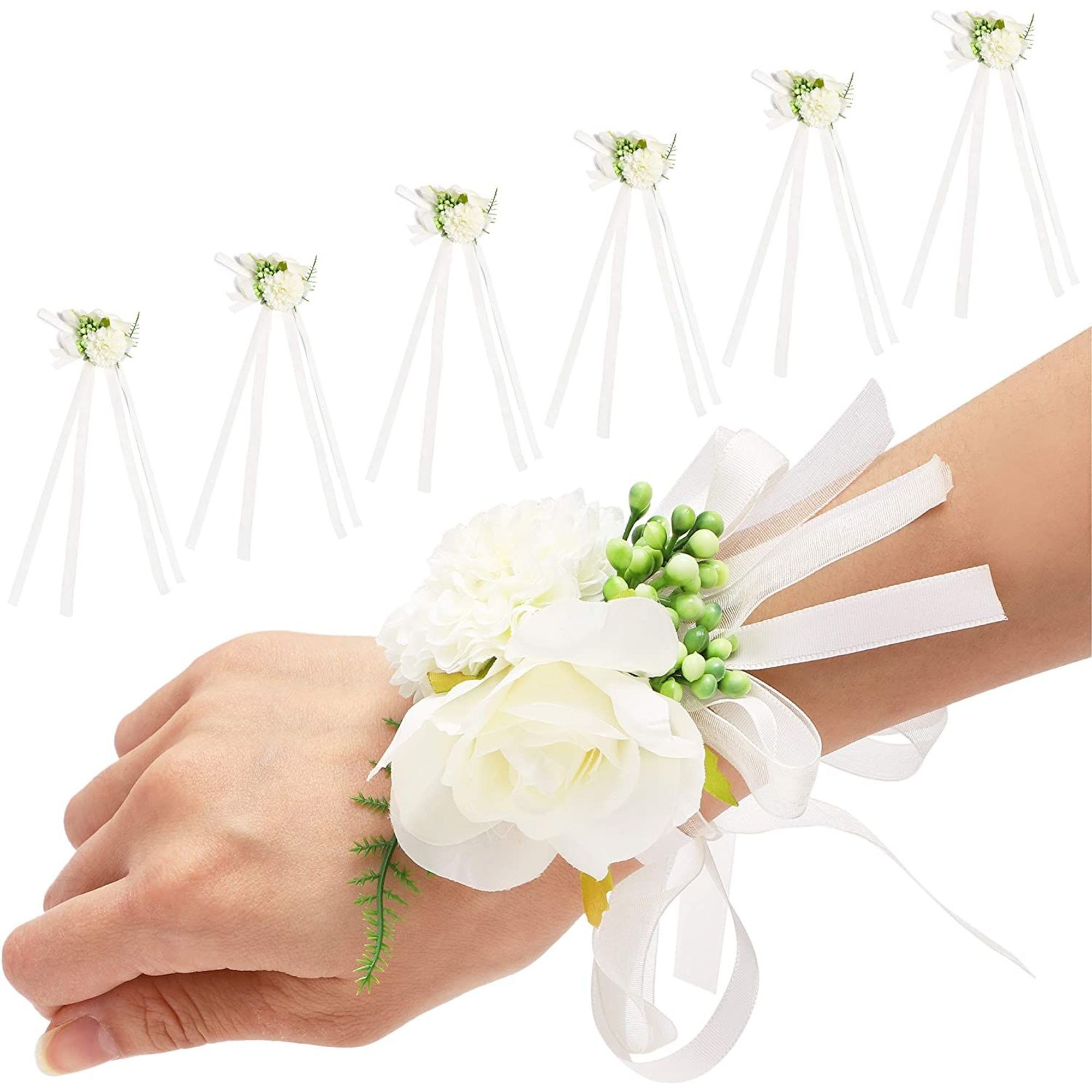 Pack of 4 Girl Bridesmaid Wedding Wrist Corsage Party Prom Hand Flower Decor Ivory 