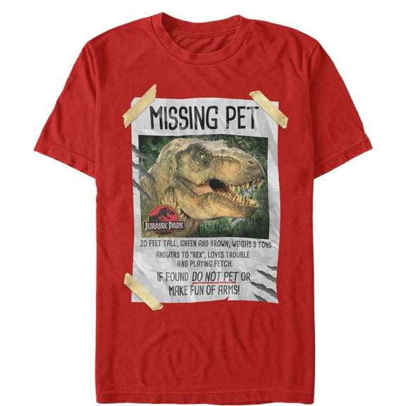 Men's Jurassic Park T. Rex Missing Pet  Graphic Tee Red Large