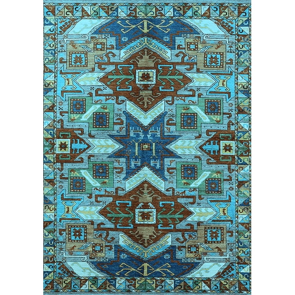 Ahgly Company Machine Washable Indoor Rectangle Oriental Light Blue Industrial Area Rugs, 2' x 3'