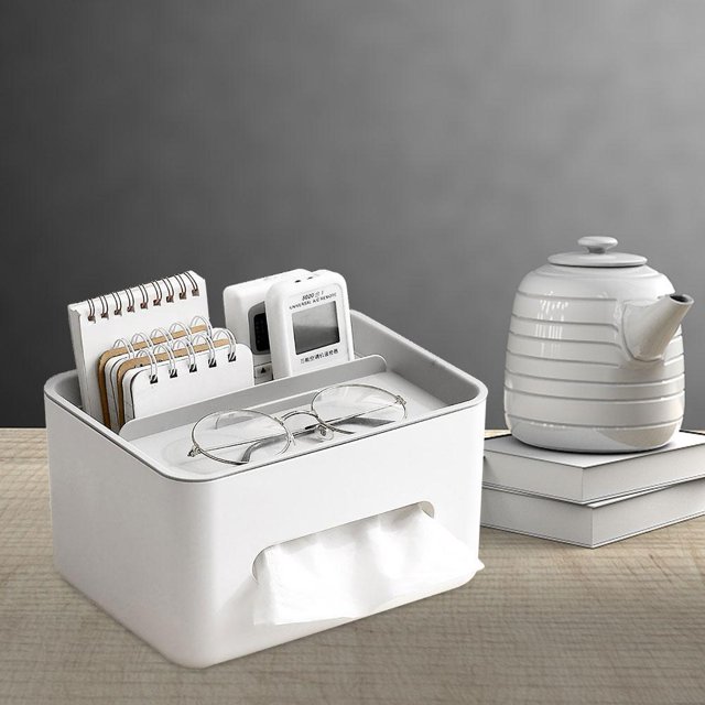 Caja de tejido rectangular Caja de tejido multifuncional con soporte para el teléfono Soporte de servilletas Organizador de escritorio creativo para la oficina en casa