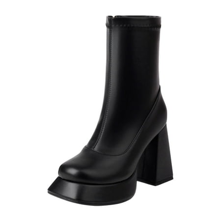 YHGFVOKJ Boots for Women Autumn and Winter Colored Flower Women Platform Ankle Boots Solid Large Size Ankle Boot High Heels Comfort Party Dress Booties Shoes Women s Ankle Boots & Booties Black 41