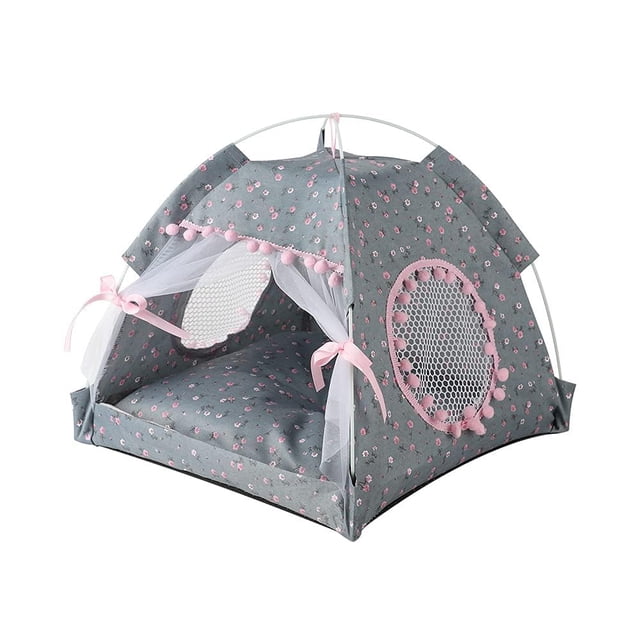 Cama Tipo Tienda para Mascotas Selena con Encaje y Malla Transpirable para Gatos y Perros