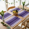 thumbnail image 5 of Purple Ombre Stripe Placemats for Dinning Table Set of 4, Farmhouse Striped Gradient Burlap Kitchen Place Mats Waterproof Cloth Table Mats, Indoor Outdoor Placemats Easy Clean Dinner Decor, 5 of 8