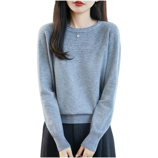 WRKEKC Chemises à Manches Longues pour Femmes Couleur Unie Couche de Base en Tricot Ample Col Rond Tunique Décontractée Tissu Doux pour Automne Hiver Confort Quotidien