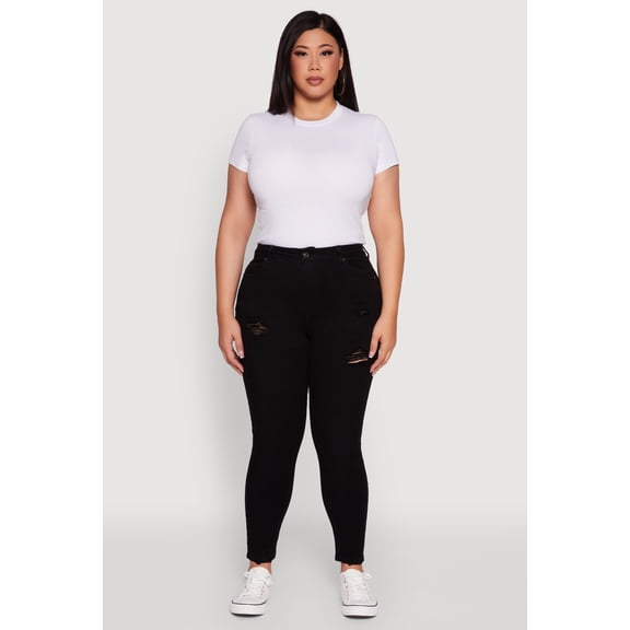 Women's Plus Size High Waisted Distressed Skinny Jeans