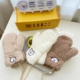 thumbnail image 4 of 1 Pair Girls Mittens Fuzzy Cute Animal Embroidery Hanging Rope Thickened Soft Keep Warm Sherpa Windproof Winter Adults Gloves for Riding, 4 of 10