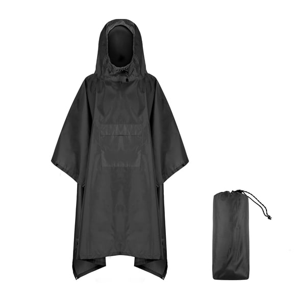 Hooded Rain Poncho for Adult with Pocket,Waterproof Lightweight Raincoat for Unisex Hiking Camping,Black