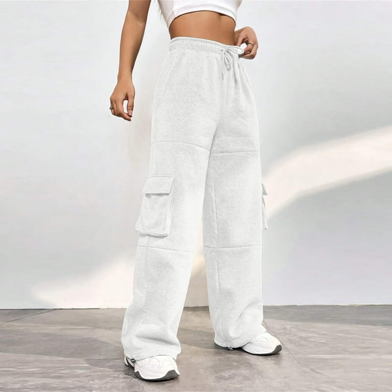 Susanny White Sweatpants for Women Cinch Bottom Drawstring High Waisted  Elastic Waist Straight Leg with Pockets Plus Size Sweatpants Petite Comfy