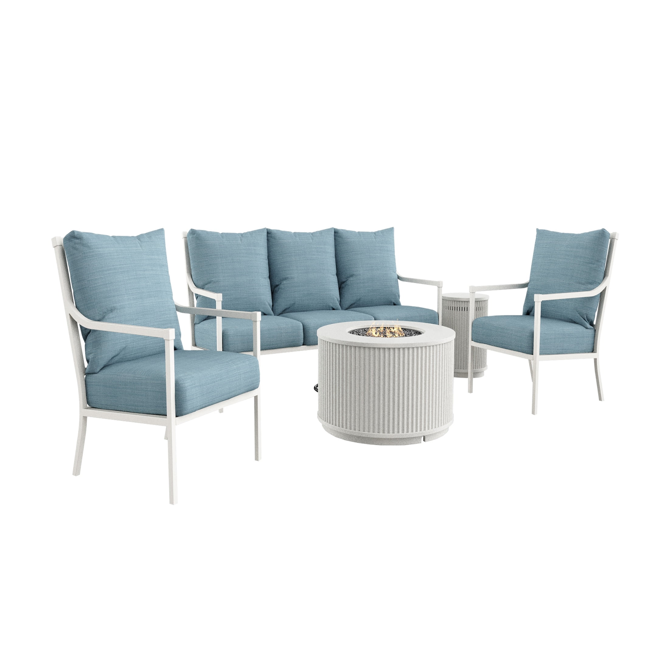 My Texas House Cambria Steel Outdoor Sofa, White/Blue