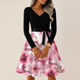 thumbnail image 2 of Christmas Dresses for Women Ladies' Christmas Printed Casual And Fashionable V-neck Long Sleeved Dress for Holiday Festive,Pink,2XL, 2 of 7