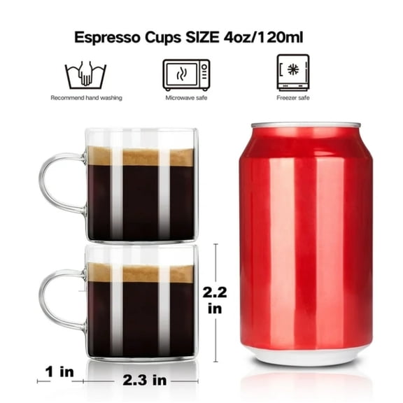 Espresso Cups Espresso Shot Glasses with Handle, Espresso Mugs Demitasse Cups Cappuccino Cup for Hot or Cold Latte, Tea, Microwave Dishwasher Safe,Clear