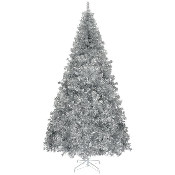 6 FT Artificial Christmas Tree, Unlit Hinged Christmas Pine Tree with 800 Branch Tips and Sturdy Metal Stand, Silver