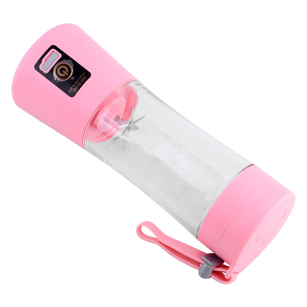 Hinzonek Portable Mini Juicer Cup, Personal Blender 6 Blades Mixer Fruit Machine for Smoothies Shakes, Pink, 380ml