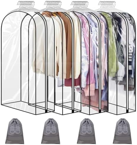 GoMaihe Clothes Cover Bags Set of 12, 60 x 120cm/6pcs + 60 x 100cm/6pcs  Dress Garment Bag with Zip in Wardrobes, Moth Resistant Dustproof  Waterproof Washable Suit Carrier Protector Bags for Men Clothes Cover Bags Set of 12 (60 x 100cm/6pcs + 60 x 120cm/6pcs) D