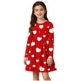 thumbnail image 2 of BLTIBY Girls Valentine's Day Dress Long Sleeve Round Neck Toddler Printed Spring Fall A-Line Flowy Swing Pleated Dresses Red 4-5 Years, 2 of 7