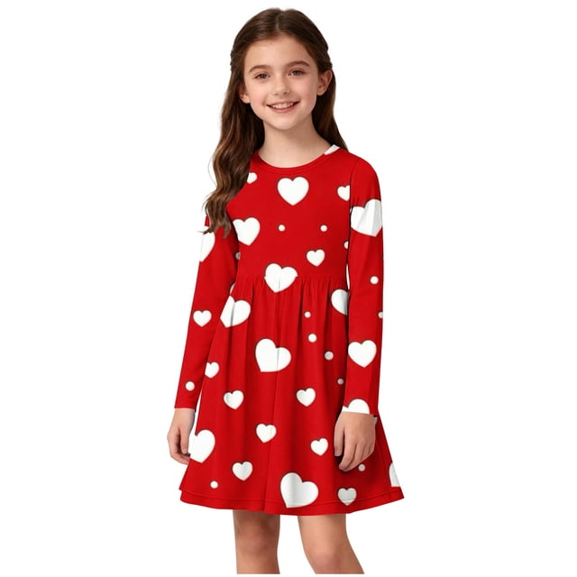 Vestido de manga larga con cuello redondo para niñas, vestido elástico de manga larga, corte A, estilo patinador con volantes, vestido de recital escolar, vestido de manga larga con cuello redondo par