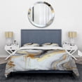 thumbnail image 3 of Designart "Marble Abstraction in White and Gold II" Abstract Marble Bedding Covert Set - Transitional White Abstract Bed Set With 2 Shams, 3 of 6