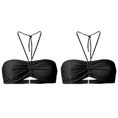 (2-Pack) Rinsvye Women s Summer Mix & Board Shorts Women s Swimwear with Top Match Plain Bikini Bandeau Women Swimsuit Tops with A Bra Top Swimwear Beachwear
