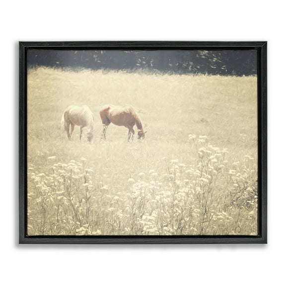 Stupell Industries Pair of Horses Grazing Landscape & Nature Photography Black Floater Framed Canvas Art Print Wall Art, 21 x 17