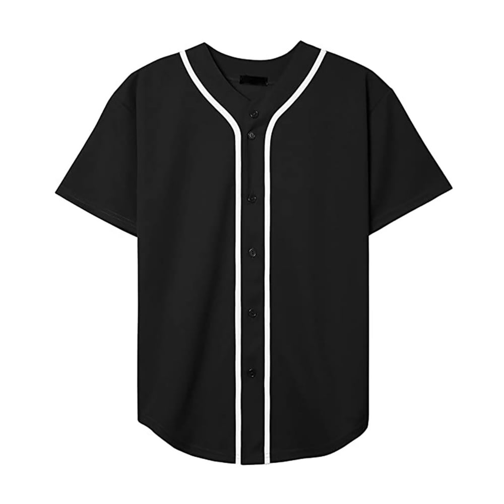 Mens Button Down Baseball Jersey, Blank Plain Softball Team Uniform, Hip Hop Hipster Short Sleeve Active Shirts, Adult Unisex, Size: Large, Black