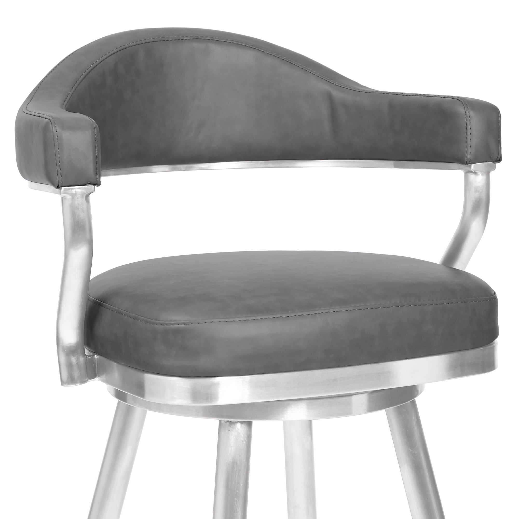 Armen Living Indoor Amador 26" Counter Height Barstool in Brushed Stainless Steel and Vintage Gray Faux Leather