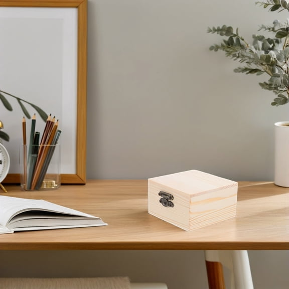 WHAMVOX Small Wooden Jewelry Box for DIY Painting Square Craft Box with Lid Decorative Storage Wooden Chest for Jewelry Keepsakes