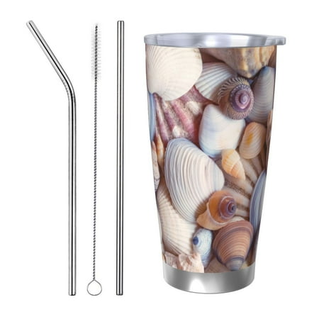 

KLL Sea Shells Print 40oz Stainless Steel Insulated Car Cup with Spillproof Lid - Keep Your Drink Hot or Cold on the Go-Straw Three-piece Set