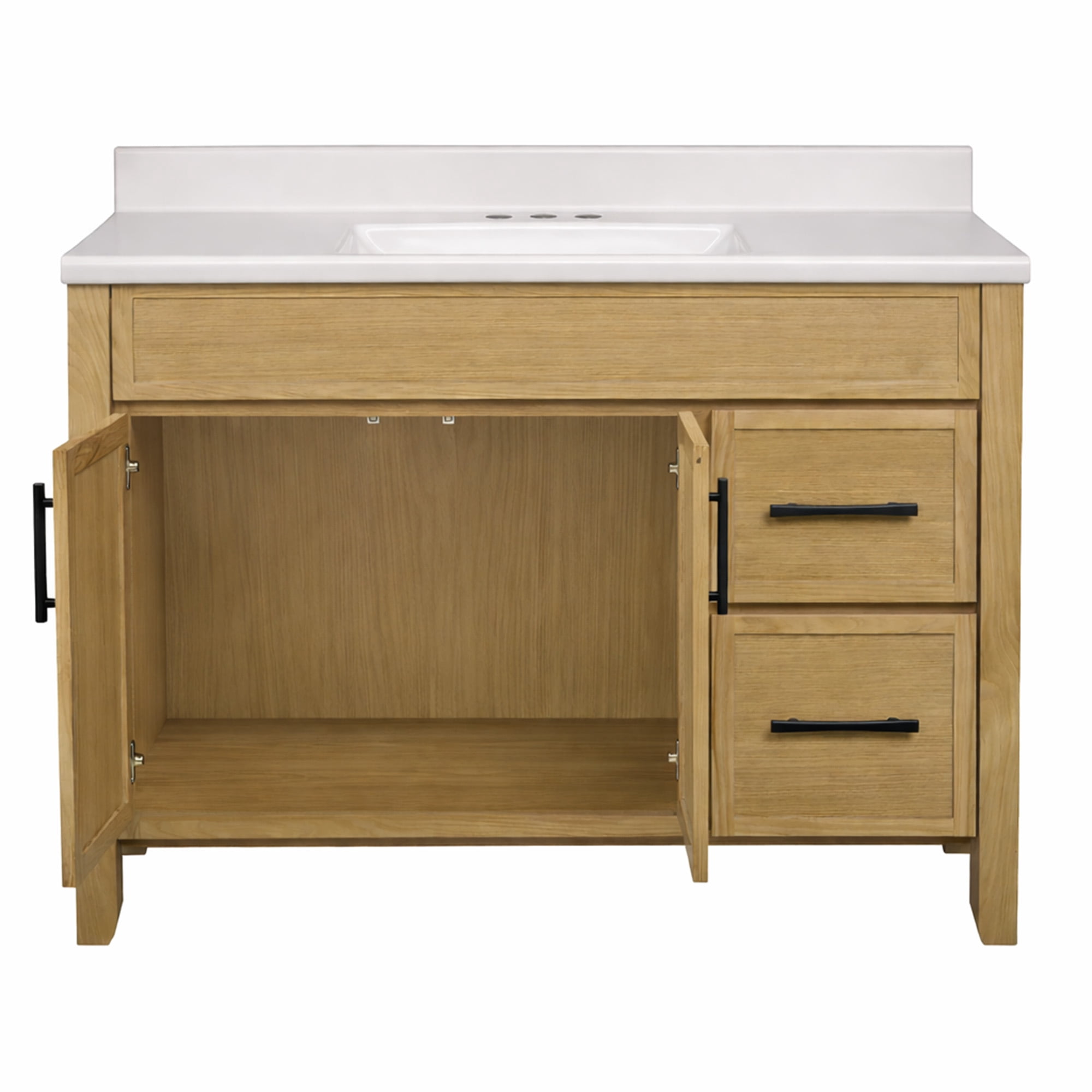 Design House Dawson 37-Inch Bathroom Vanity Combo, Ready to Assemble 2-Door 2-Drawer Cabinet with Camilla Cultured Marble Top, Riffed Oak, Matte Black Hardware, 228478-ROAK
