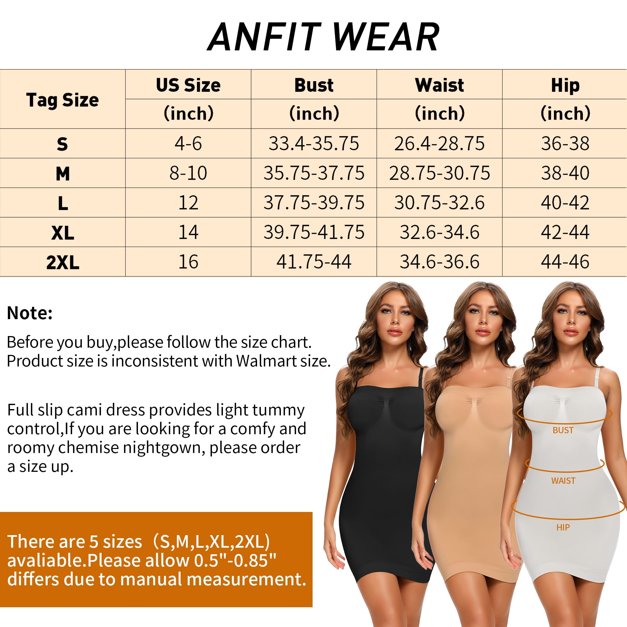 Anyfit Wear Full Slip Shapewear for Women Under Dresses Adjustable Spaghetti  Strap Smooth Tummy Control Camisole Slip Dresses Body Shaper 