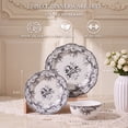 thumbnail image 4 of Vesteel 12-Piece Plates and Bowls Set, Ceramic Dinnerware Set for 4, Floral Stoneware Tableware Dishes Set for Home Kitchen, Microwave & Dishwasher Safe, Vintage Grey, 4 of 11