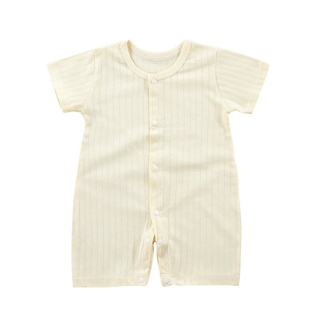 MeetoTime Baby Boys Girls Cotton Jumpsuits Solid Color Round Neck Short Sleeve Newborn Infant Rompers Baby Summer Clothes