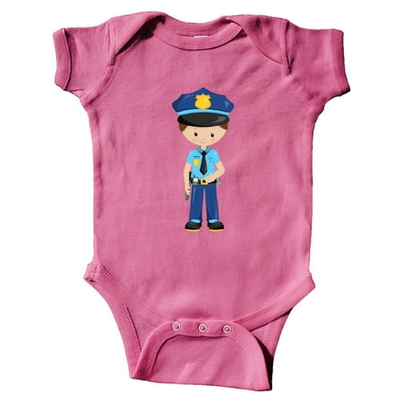 

Inktastic Cute Boy Policeman Brown Hair Police Uniform Gift Baby Boy Bodysuit