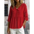 thumbnail image 6 of Women's Doll Collar Eyelet 3/4 Sleeve Peplum Blouse Red S, 6 of 7