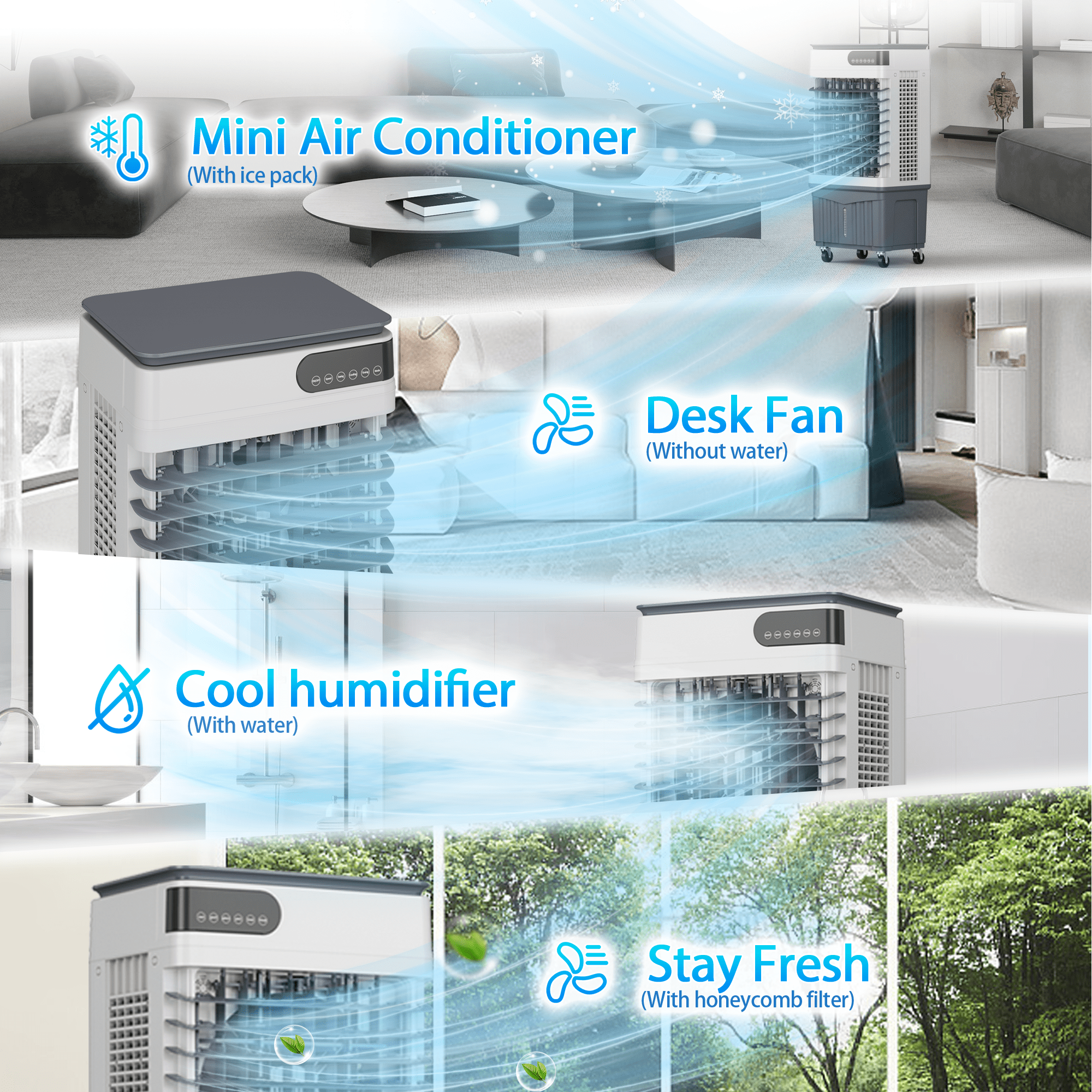 UrbanSync Evaporative Air Cooler, 3d Cooling, 8 Gallon Tank, 3 Speeds, 12 Hour Timer, 4 Ice Boxes, Indoor or Outdoor Use