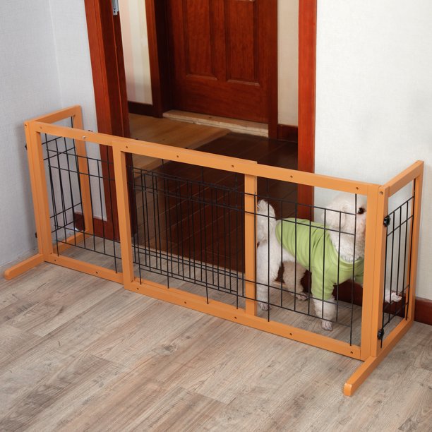 Wood Freestanding Pet Gate, Wood Dog Gate with Adjustable Width 40"71