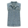 thumbnail image 3 of Denim Vests for Women Sleeveless Cropped Jean Jacket Vests Top Slim Thin Western Outfit Fashion Casual Turn-down Collar Jacket with Pockets, 3 of 7