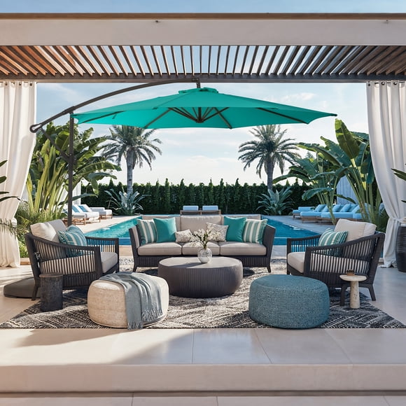 Parasol de terrasse déporté inclinable CorLiving de 2,9 m (9,5 pi) avec structure en acier et 8 bras de support, turquoise