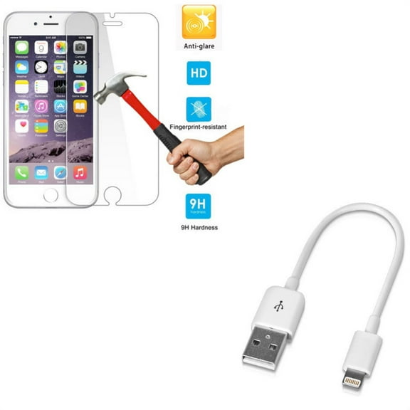 iPhone 7/8 PLUS Screen Protector w Short USB Cable - Anti-Glare Tempered Glass Matte 2.5D, Charger Cord Power Wire for iPhone 8 PLUS/7 Plus